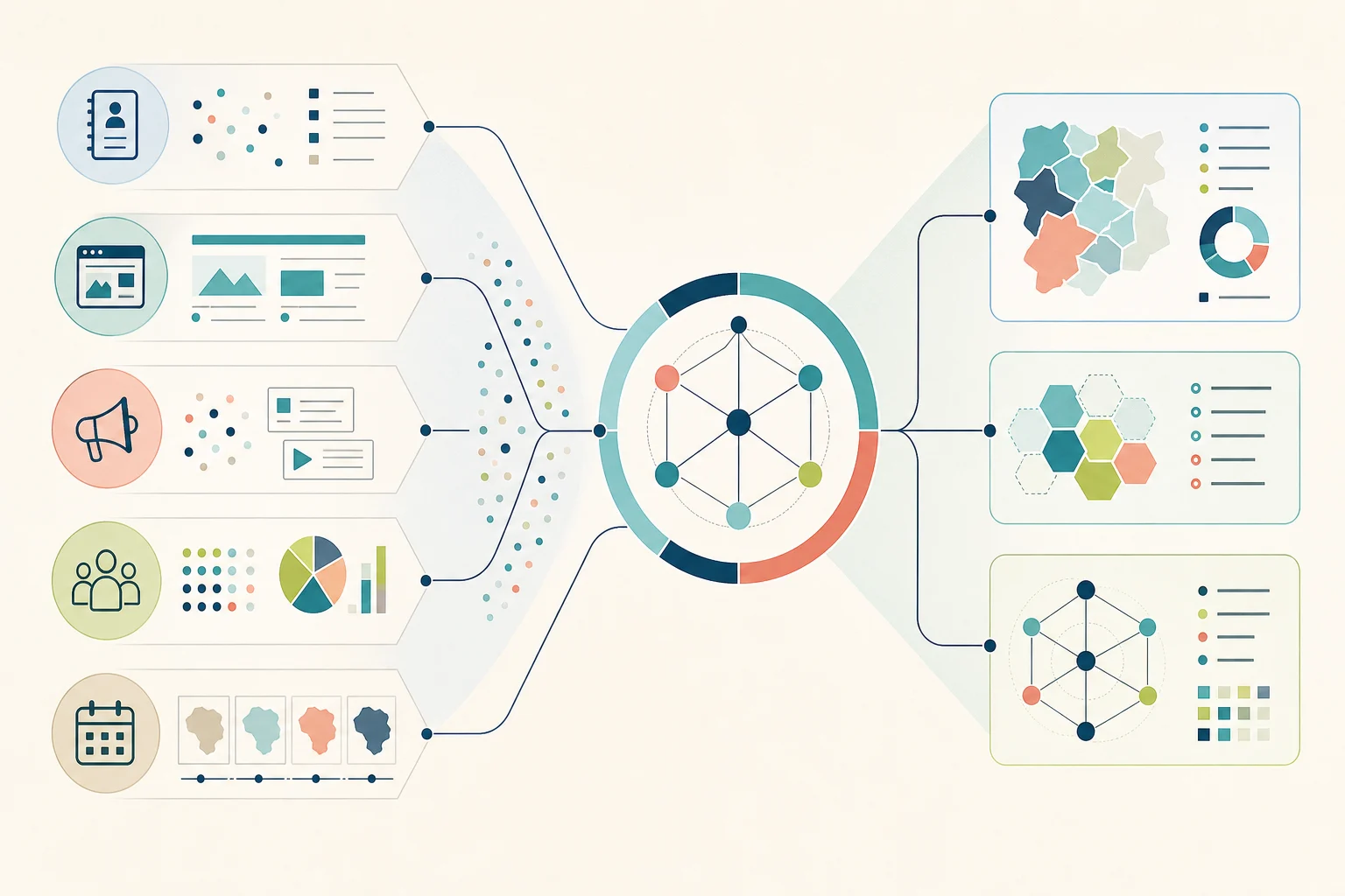 Evidence layers converging into a DentalCensus intelligence model and commercial outputs